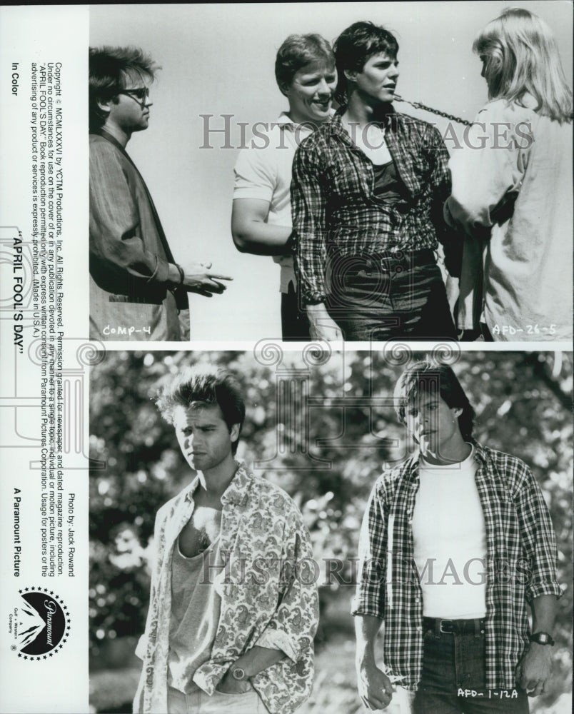 1986 Press Photo Actors Clayton Rohner, Thomas Wilson, Ken Olandt And Amy Steel - Historic Images