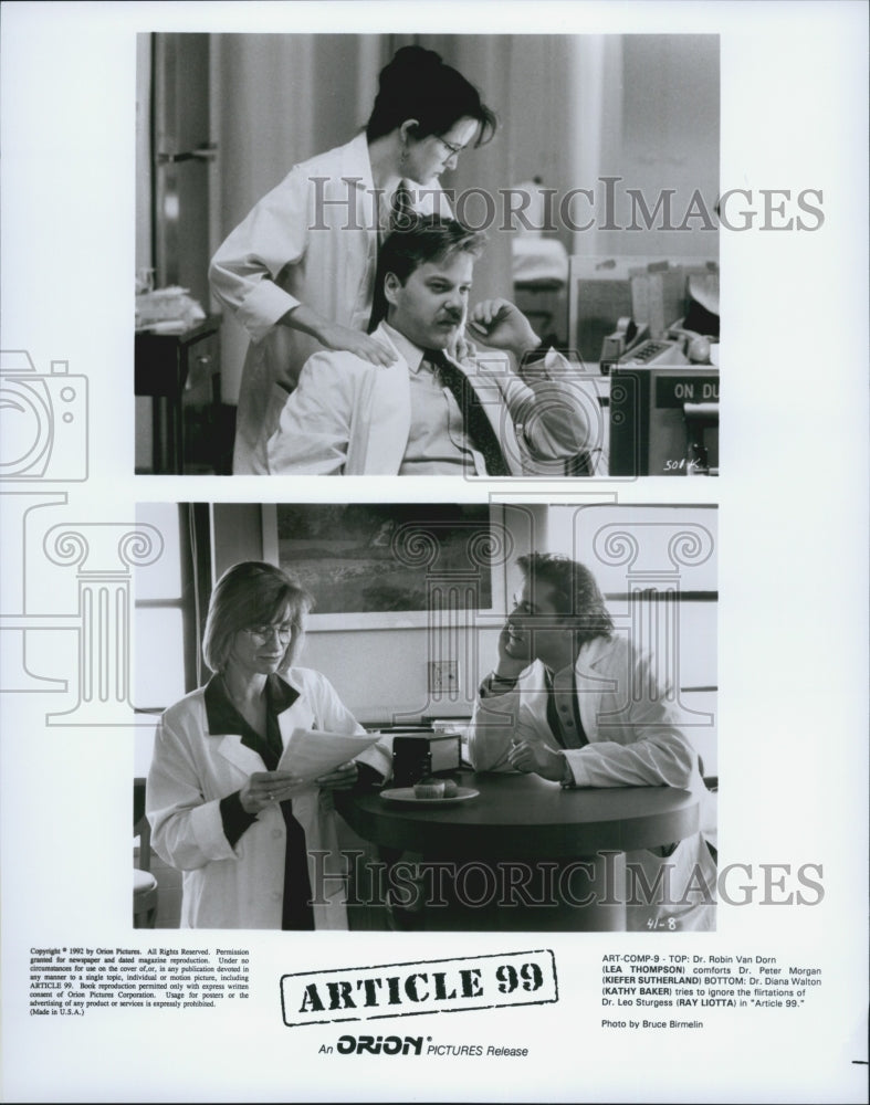 1992 Press Photo Lea Thompson, Kiefer Sutherland, Kathy Baker in &quot;Article 99&quot; - Historic Images