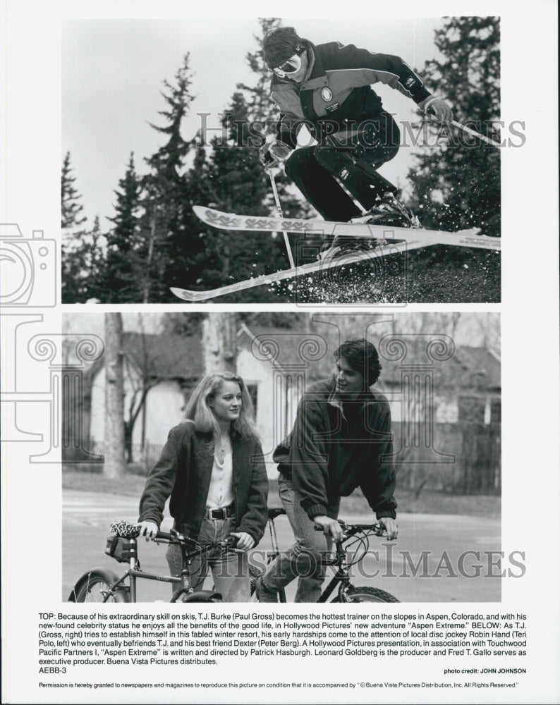1994 Press Photo Paul Gross, Peter Berg, Teri Polo Star In Film "Aspen Extreme" - Historic Images