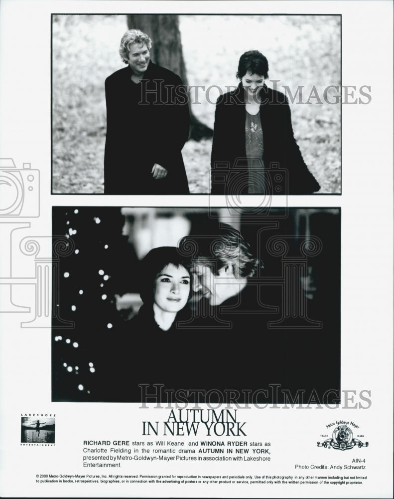 2000 Press Photo Actors Richard Gere And Winona Ryder In "Autumn In New York" - Historic Images