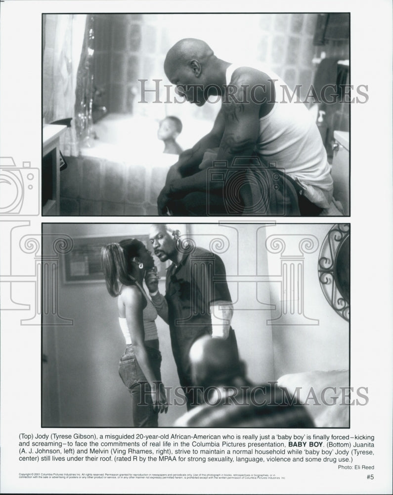 2001 Press Photo Tyrese Gibson and John Singleton in &quot;Baby Boy&quot; - Historic Images