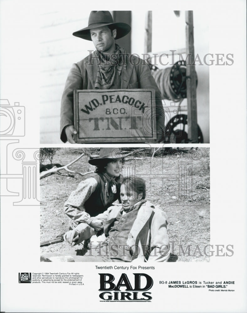 1994 Press Photo &quot;Bad Girls&quot; James LeGros, Andie MacDowell - Historic Images