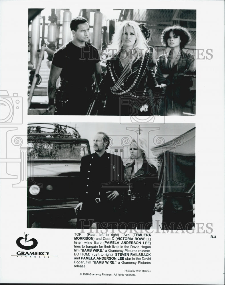 1996 Press Photo  &quot;Barb Wire&quot; Pamela Anderson Lee,T Morrison,V Rowell - Historic Images