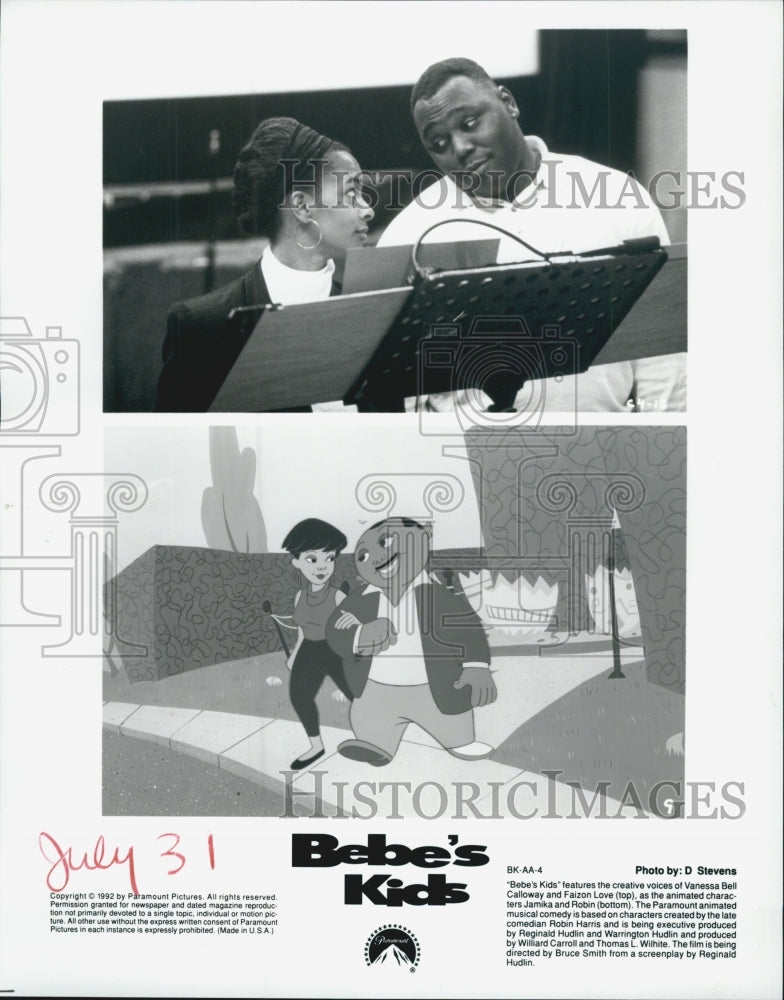 1992 Press Photo Vanessa Bell Calloway, Faizon Love "Bebe's Kids" - Historic Images