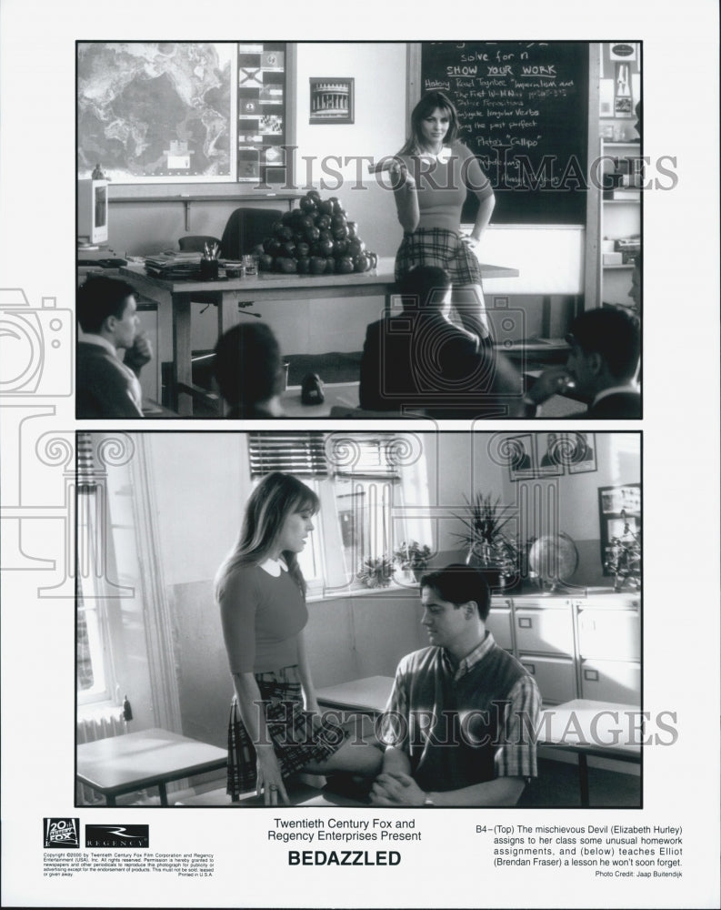 2000 Press Photo Elizabeth Hurley and Brendan Fraser in "Bedazzled" - Historic Images