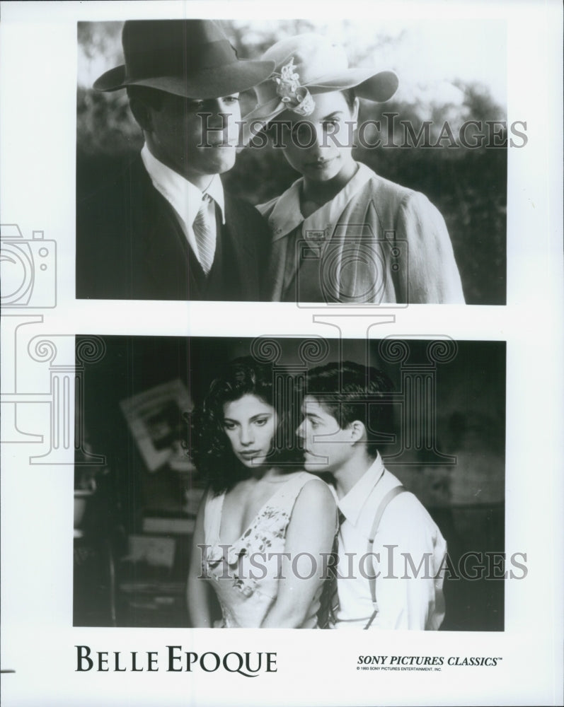 1993 Press Photo Jorge Sans, Penelope Cruz and Maribel Verdu in &quot;Belle Epoque&quot; - Historic Images