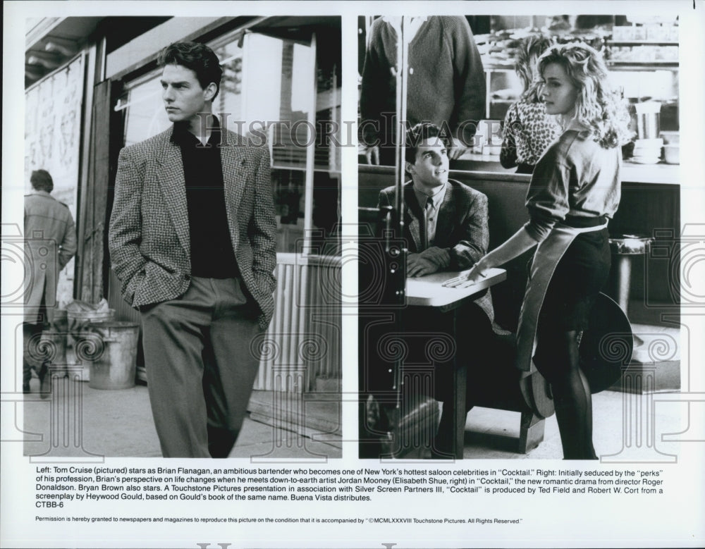 1988 Press Photo Tom Cruise and Elisabeth Shue in "Cocktail" - Historic Images
