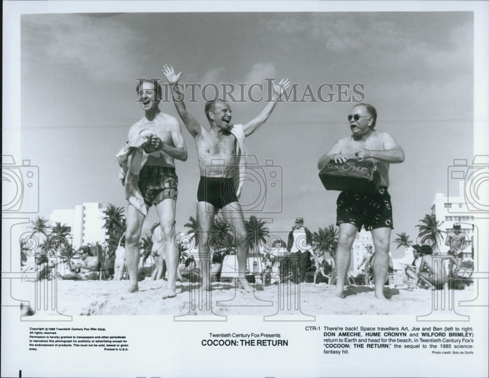 1988 Press Photo Don Ameche, Hume Cronyn, Wilford Brimley, "Cocoon: The Return" - Historic Images