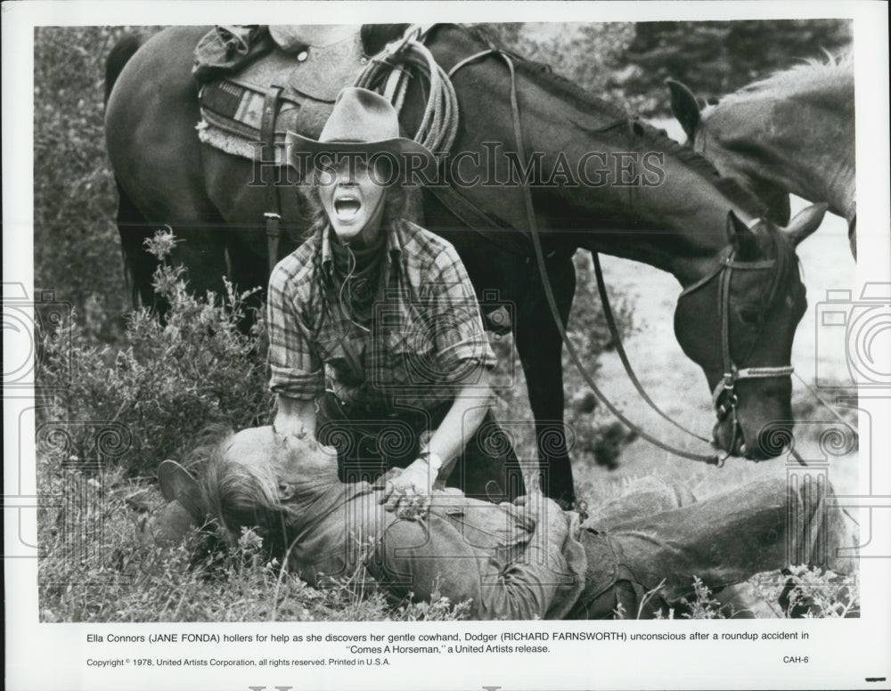 1978 Press Photo Jane Fonda and Richard Farnsworth in &quot;Comes a Horseman&quot; - Historic Images