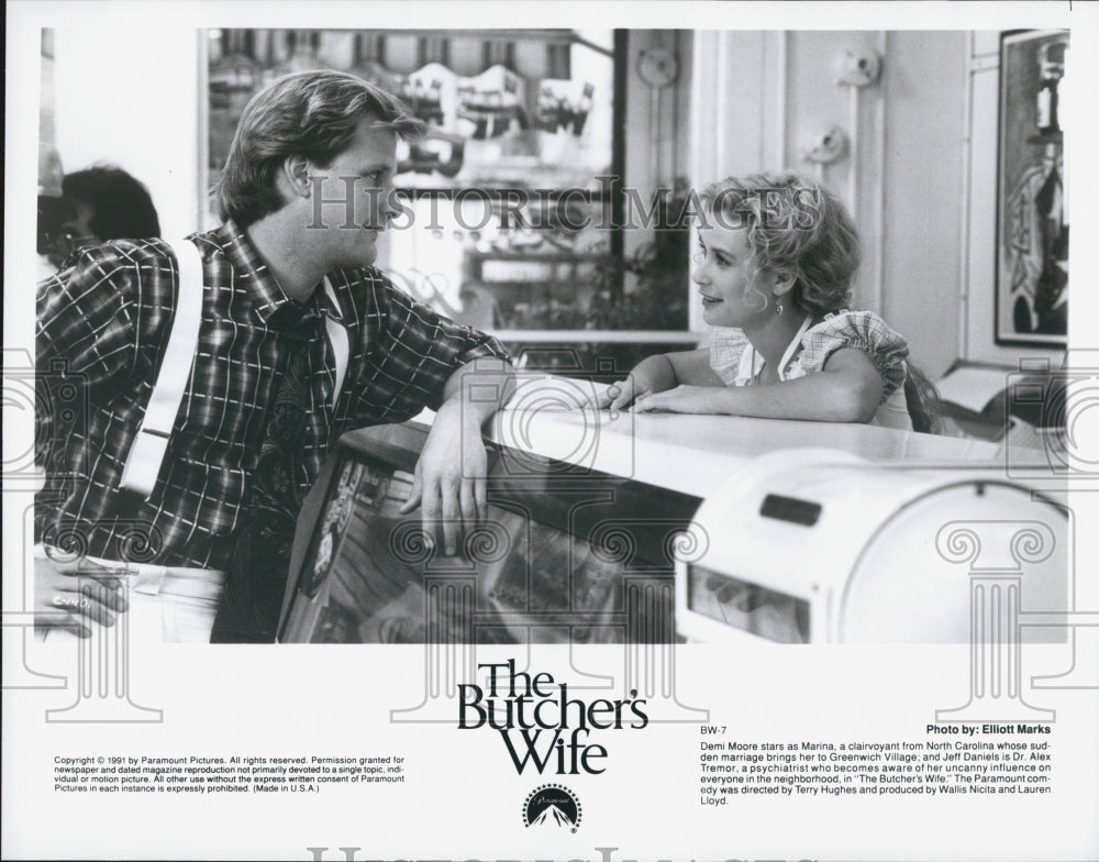 1991 Press Photo Demi Moore and Jeff Daniels in &quot;The Butcher&#39;s Wife&quot; - Historic Images