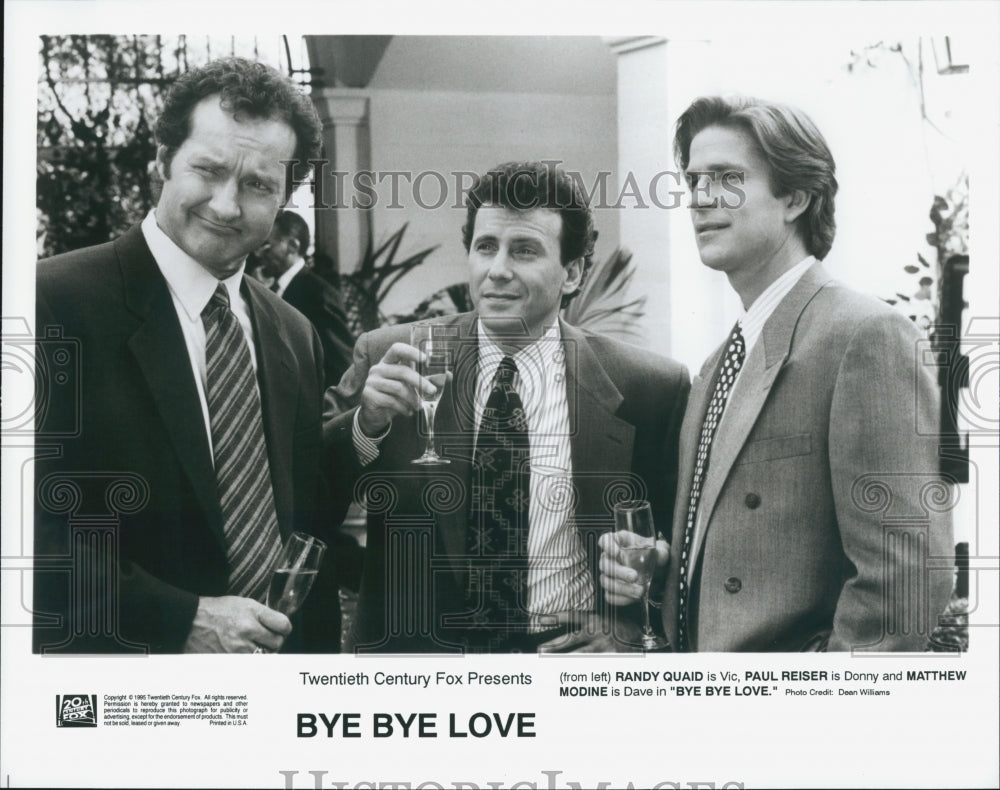 1995 Press Photo Randy Quaid, Paul Reiser & Matthew Modine in "Bye Bye, Love" - Historic Images