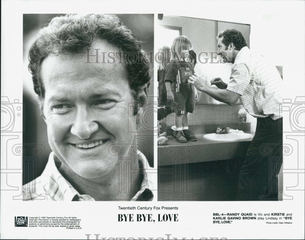 1995 Press Photo Randy Quaid, Kirstie & Karlie Gavino Brown in "Bye Bye, Love" - Historic Images