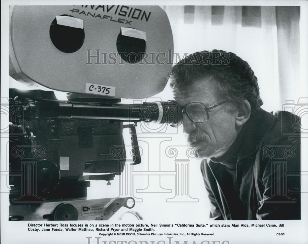 Press Photo Director Herbert Ross Reviews Scene From "California Suite" - Historic Images