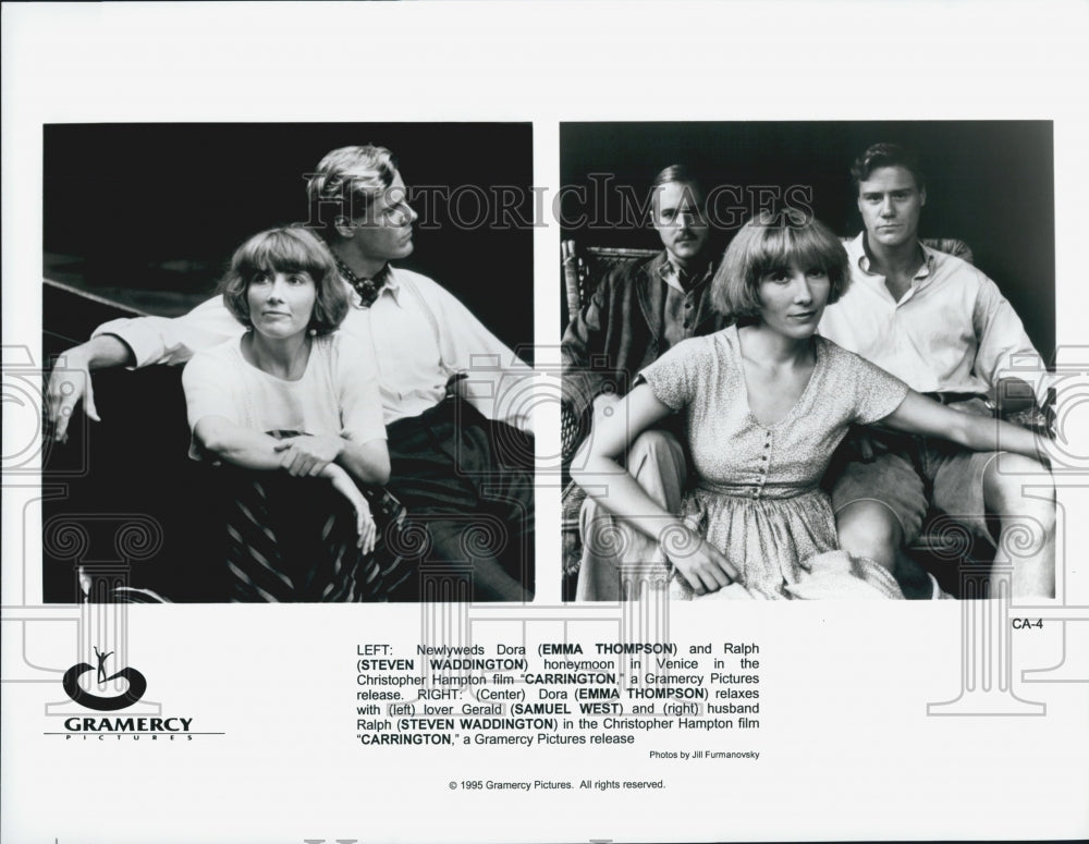 1995 Press Photo Emma Thompson, West and Steven Waddington in "Carrington" - Historic Images