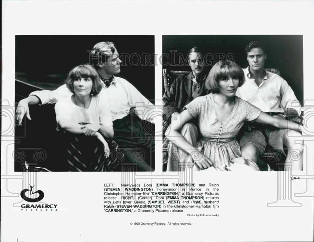 1995 Press Photo &quot;Carrington&quot; Steven Waddington, Emma Thompson,Samuel West - Historic Images