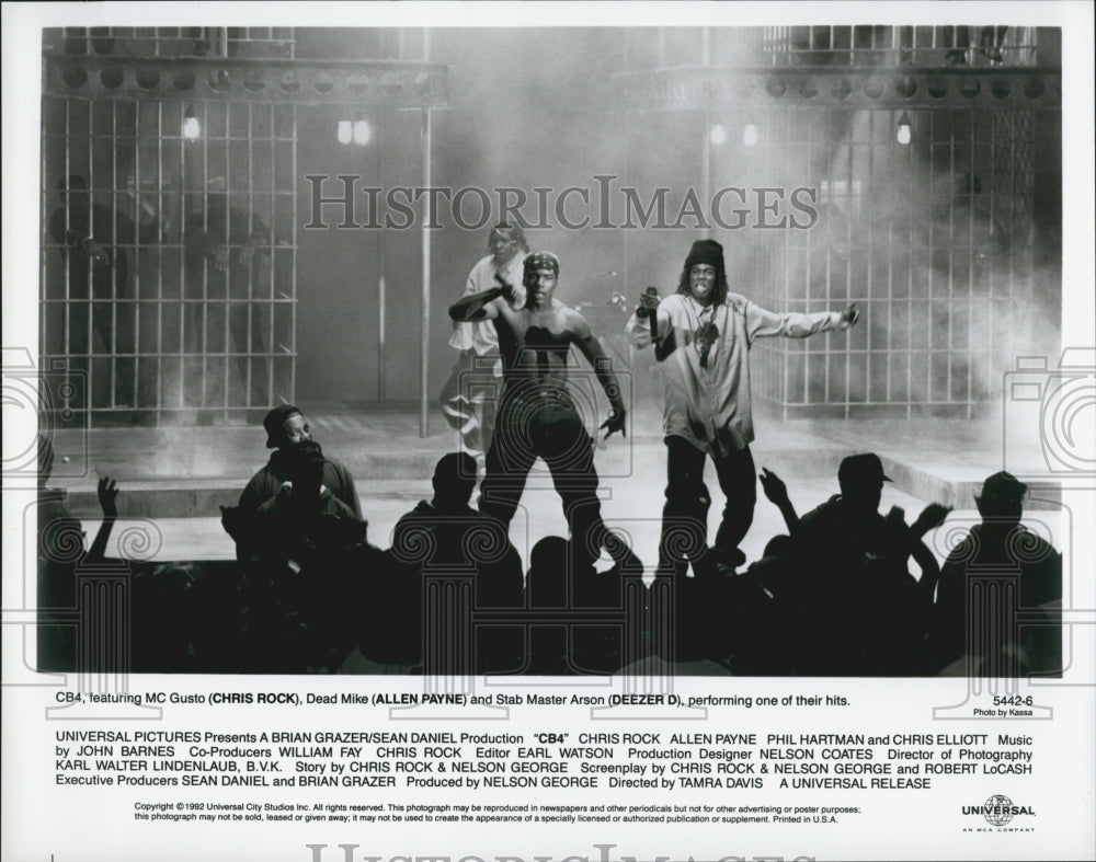 1992 Press Photo Chris Rock, Allen Payne and Deezer D in "CB4" - Historic Images