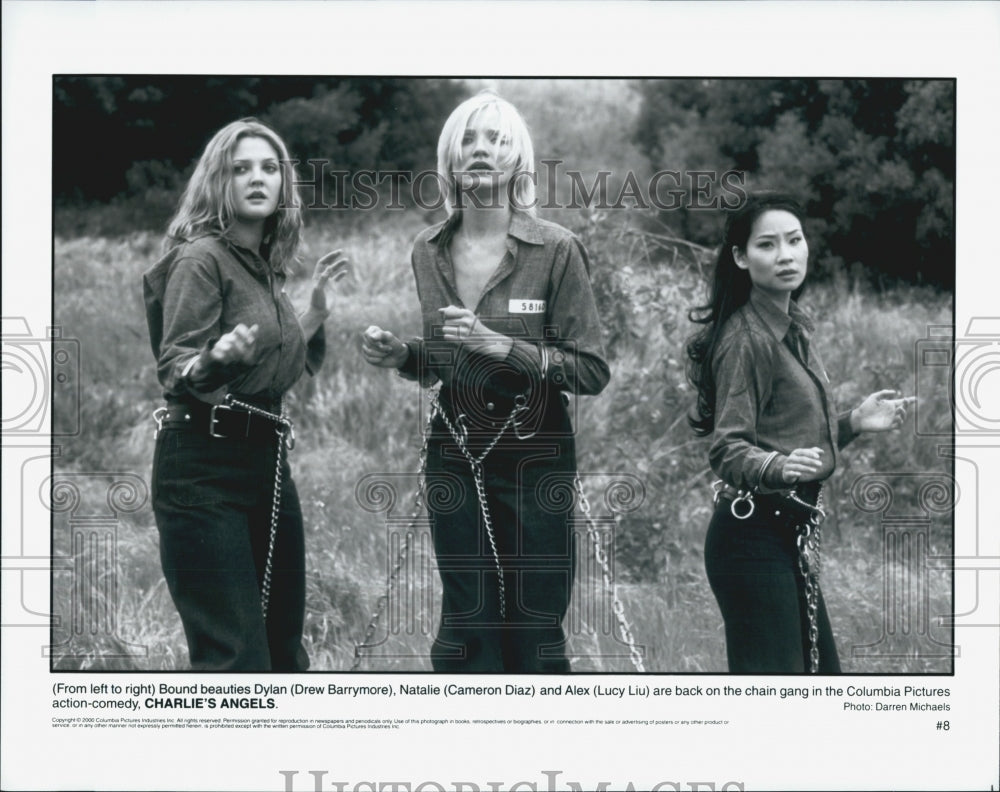 2000 Press Photo Drew Barrymore, Cameron Diaz & Lucy Liu in "Charlie's Angels" - Historic Images