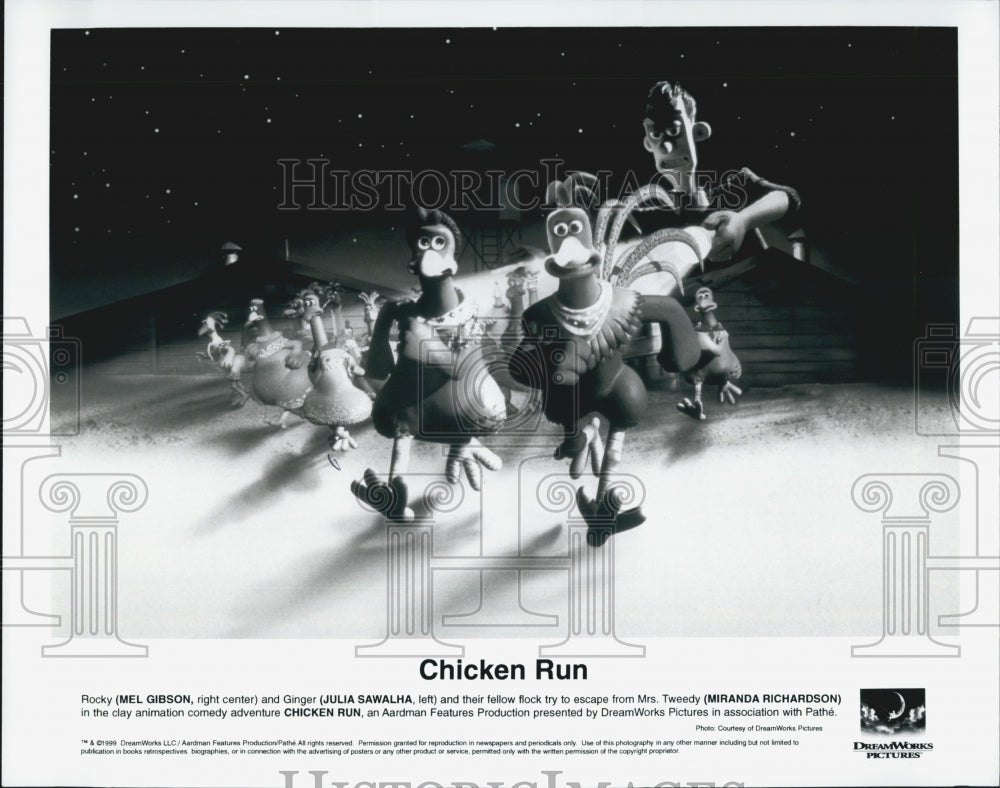 1999 Press Photo "Chicken Run" Film Mel Gibson Julia Sawalha Miranda Richardson - Historic Images