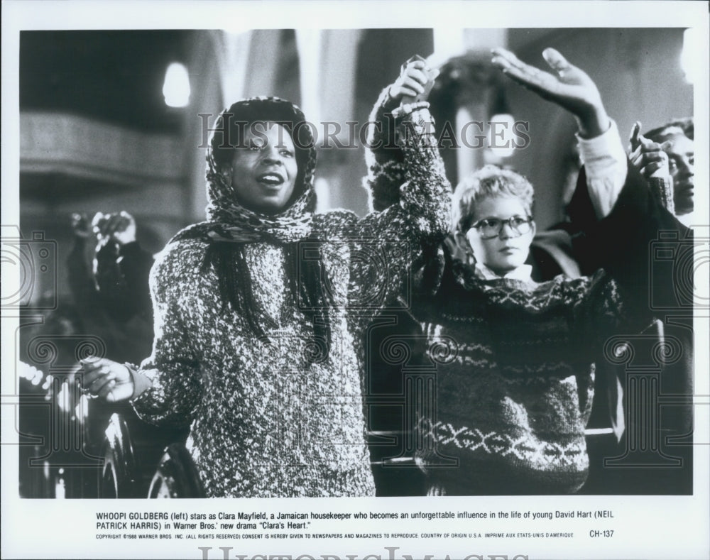 1988 Press Photo Whoopie Goldberg and Neal Patrick Harris in "Clara's Heart" - Historic Images