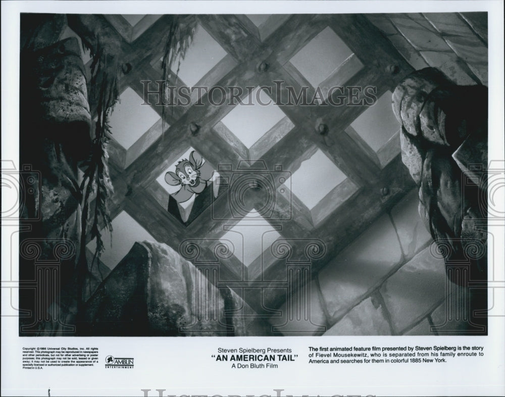 1986 Press Photo Steven Spielberg Presents "An American Tail" A Don Bluth Film - Historic Images