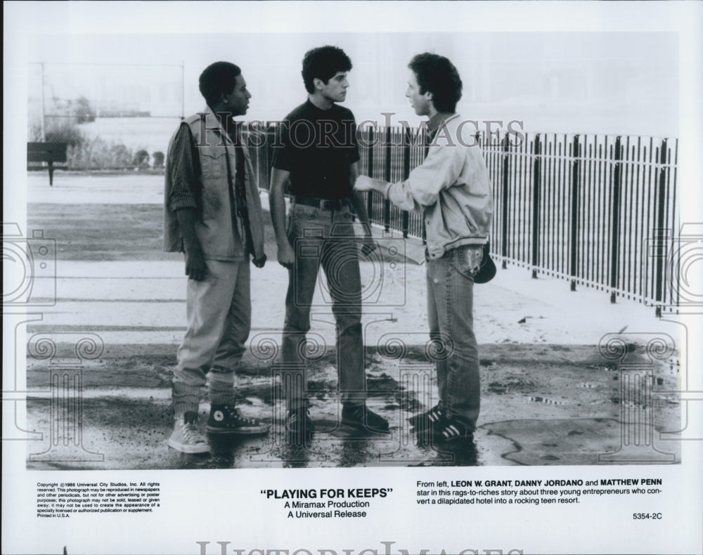 1986 Press Photo Leon W. Grant, Danny Jordano, Matthew Penn &quot;Playing for Keeps&quot; - Historic Images