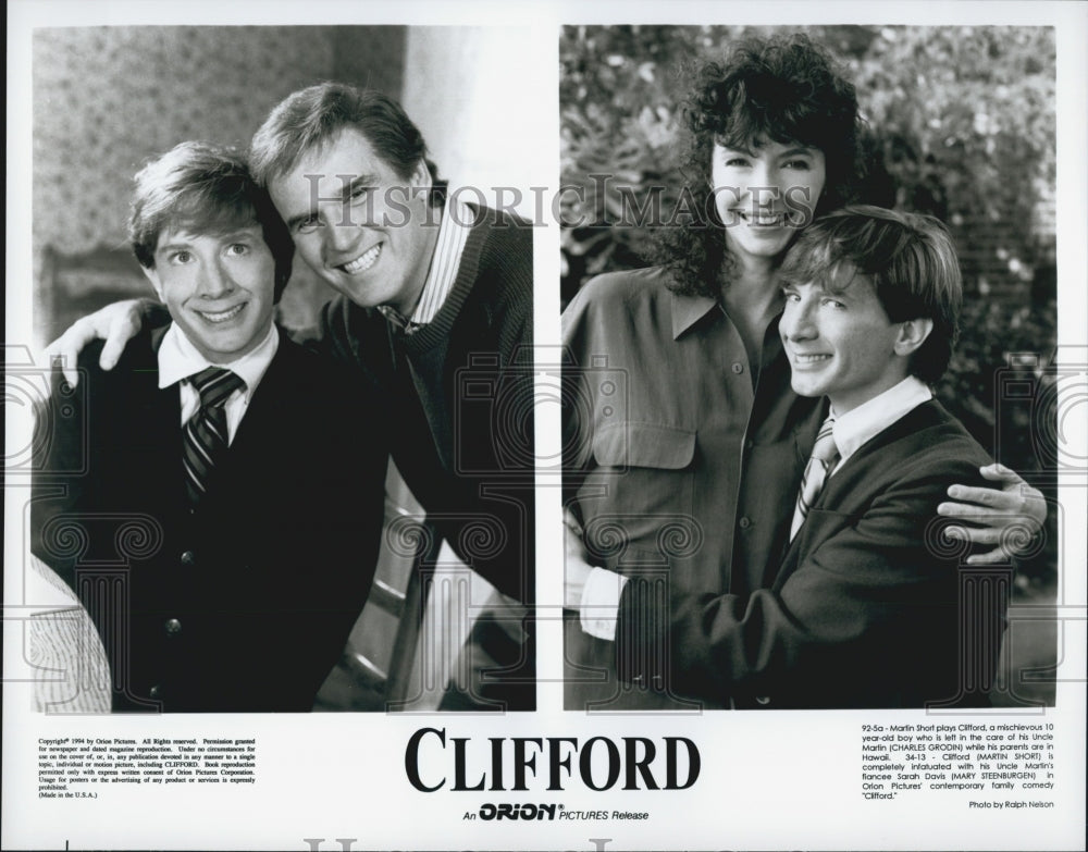 1994 Press Photo Martin Short, Charles Grodin, Mary Steenburgen In "Clifford" - Historic Images