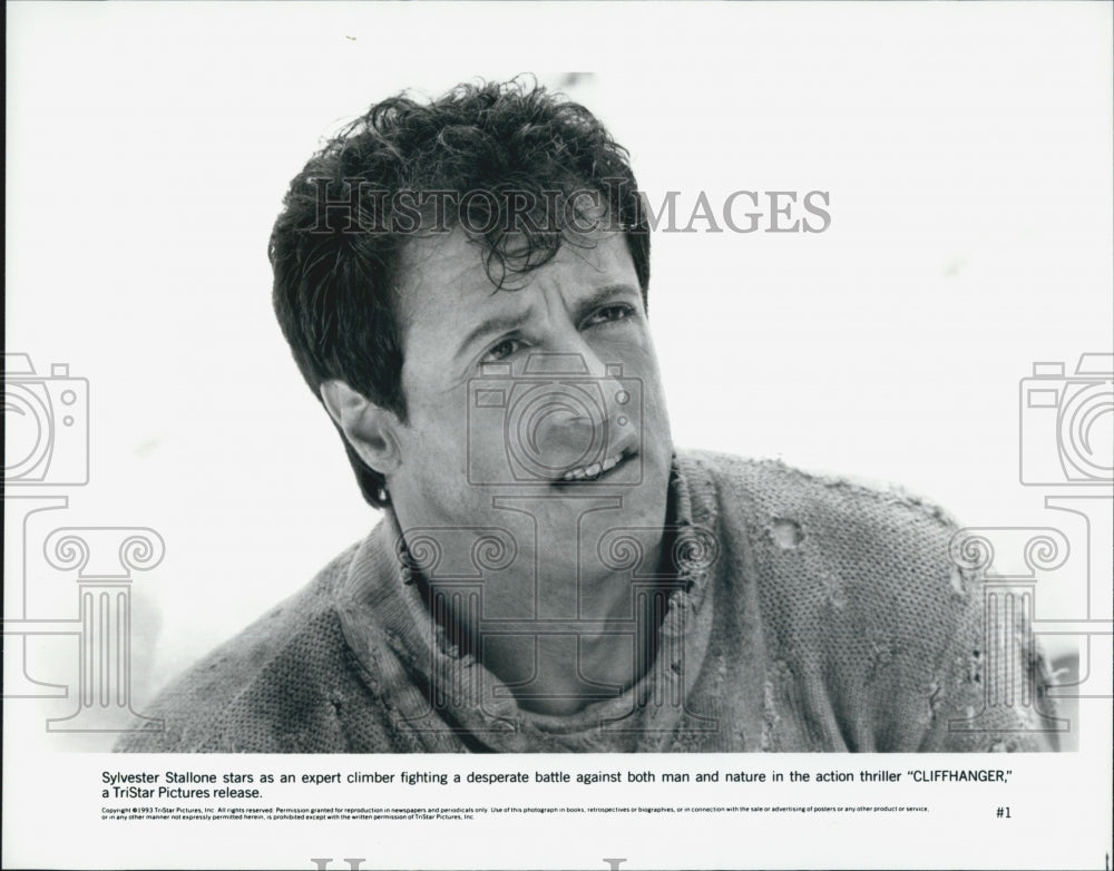 1993 Press Photo Sylvester Stallone stars in Action Thriller &quot;Cliffhanger&quot; - Historic Images