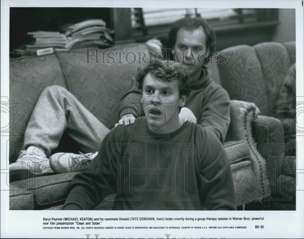 1988 Press Photo  &quot;Clean and Sober&quot; Michael Keaton &amp; Tate Donovan - Historic Images