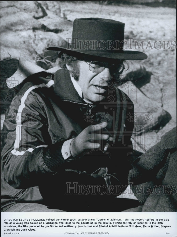1972 Press Photo Director Sydney Pollack in "Jeremiah Johnson" - Historic Images