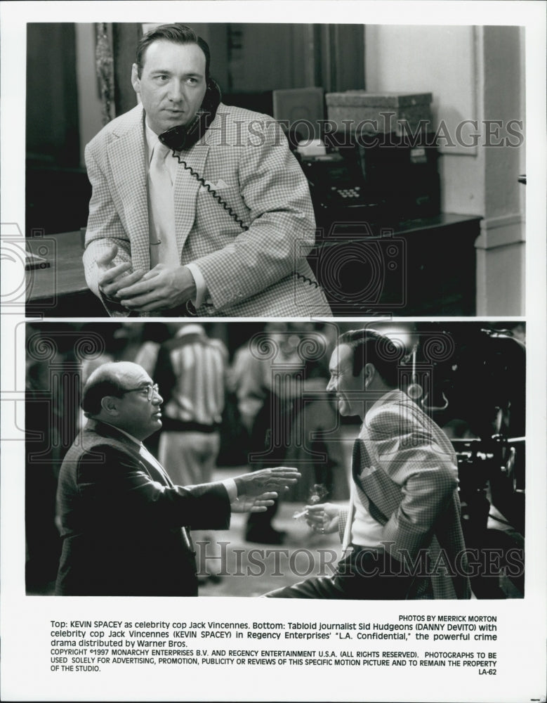 1997 Press Photo Actor Kevin Spacey, Danny DeVito in "L.A. Confidential" Film - Historic Images