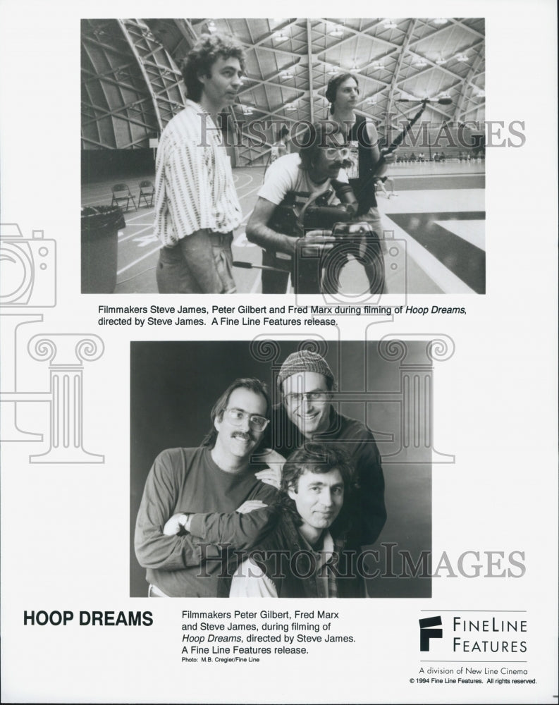 1994 Press Photo S. James, P. Gilbert, Fred Marx during ing of &quot;Hoop Dreams&quot; - Historic Images