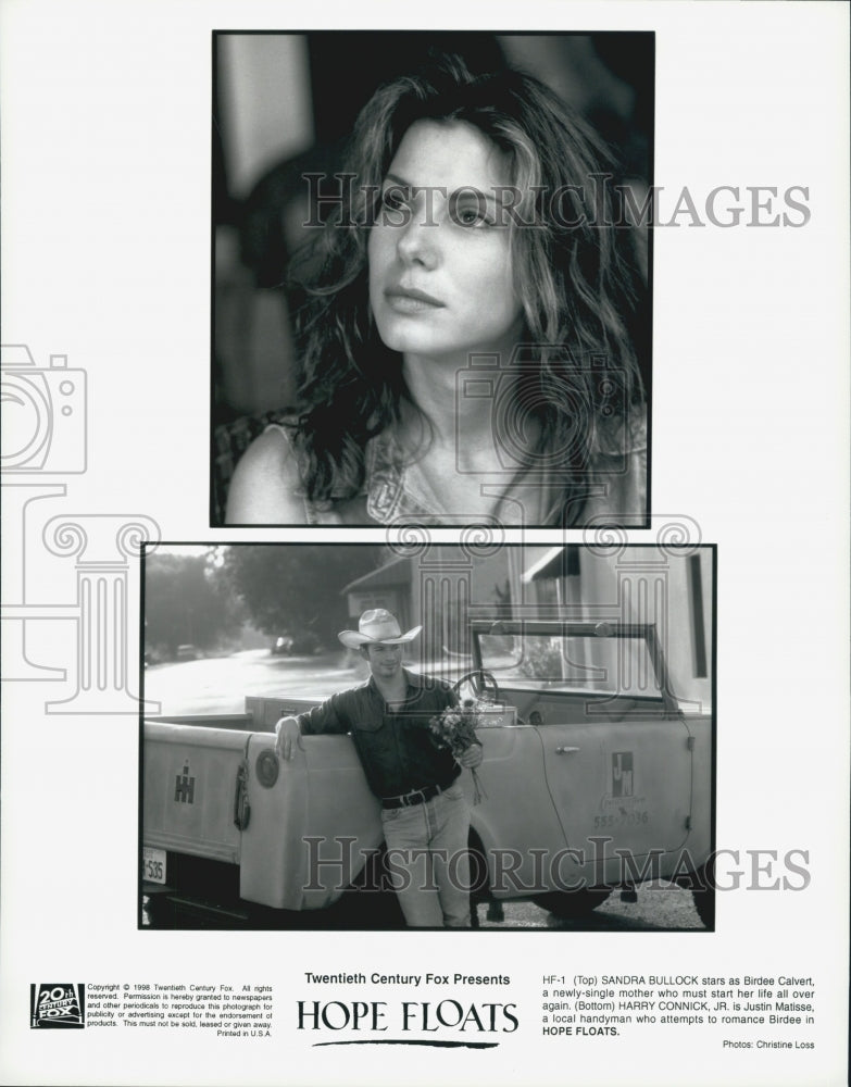 1998 Press Photo Actress Sandra Bullock, Harry Connick, Jr in "Hope Floats" Film - Historic Images