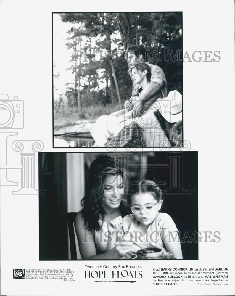 1998 Press Photo Harry Connick Jr, Sandra Bullock & Mae Whitman in "Hope Floats" - Historic Images