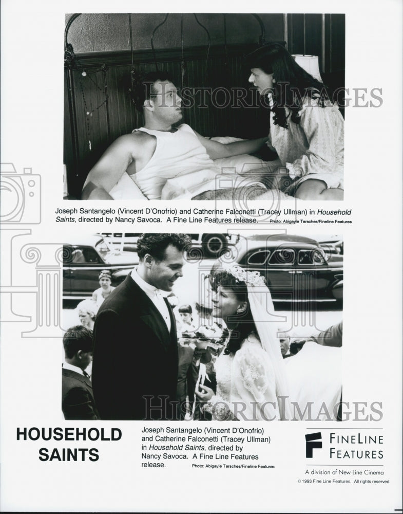 1993 Press Photo Vincent D&#39;Onofrio and Tracey Ullman in &quot;Household Saints&quot; - Historic Images