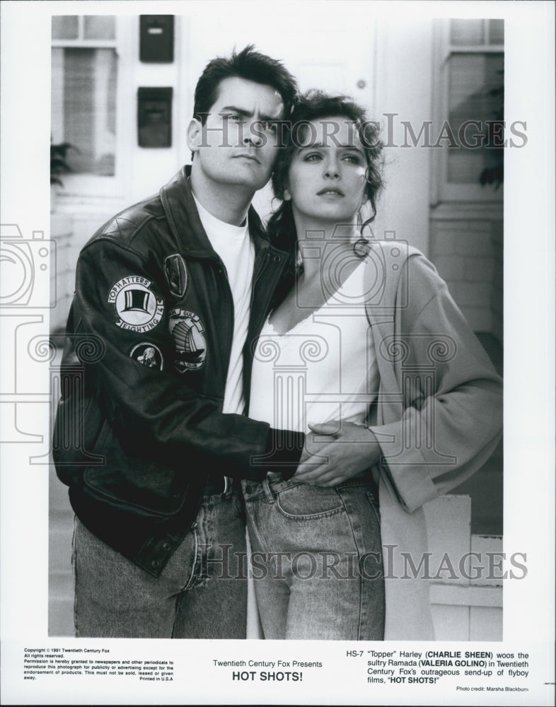 1991 Charlie Sheen, Valeria Golino in "Hot Shots!"-Historic Images