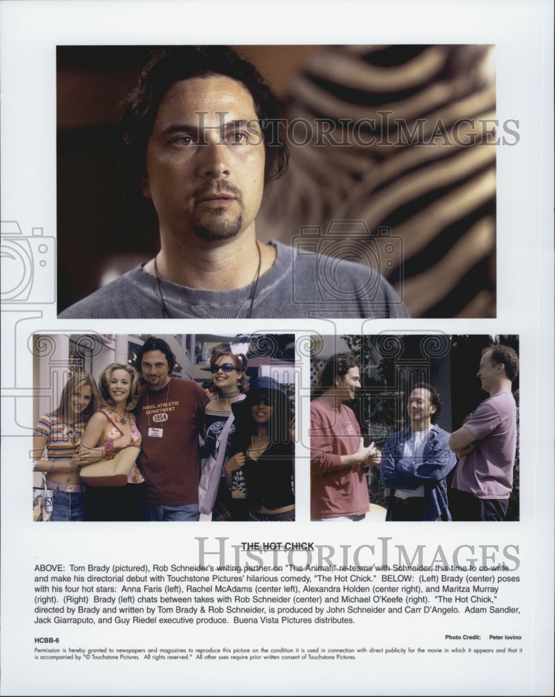 2002 Press Photo Writer Tom Brady, Rob schneider, Anna Faris, &quot;The Hot Chick&quot; - Historic Images