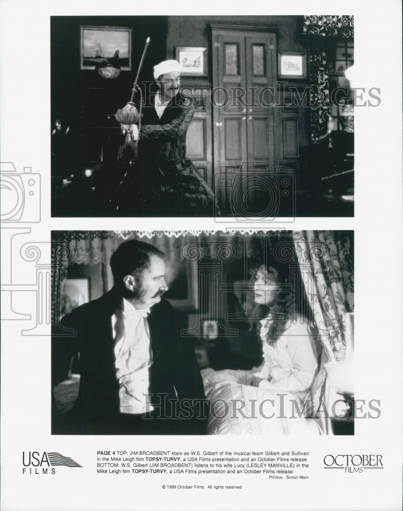 1999 Press Photo Actors Jim Broadbent And Lesley Manville Star In "Topsy-Turvy" - Historic Images