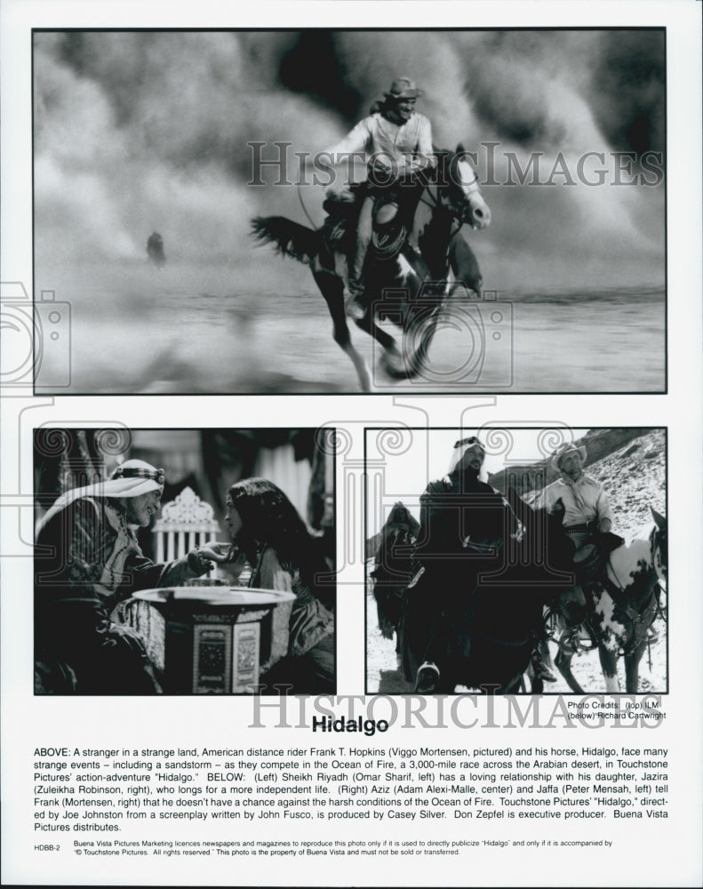 Press Photo Viggo Mortensen Omar Sharif and Peter Mensah in &quot;Hidalgo&quot; - Historic Images
