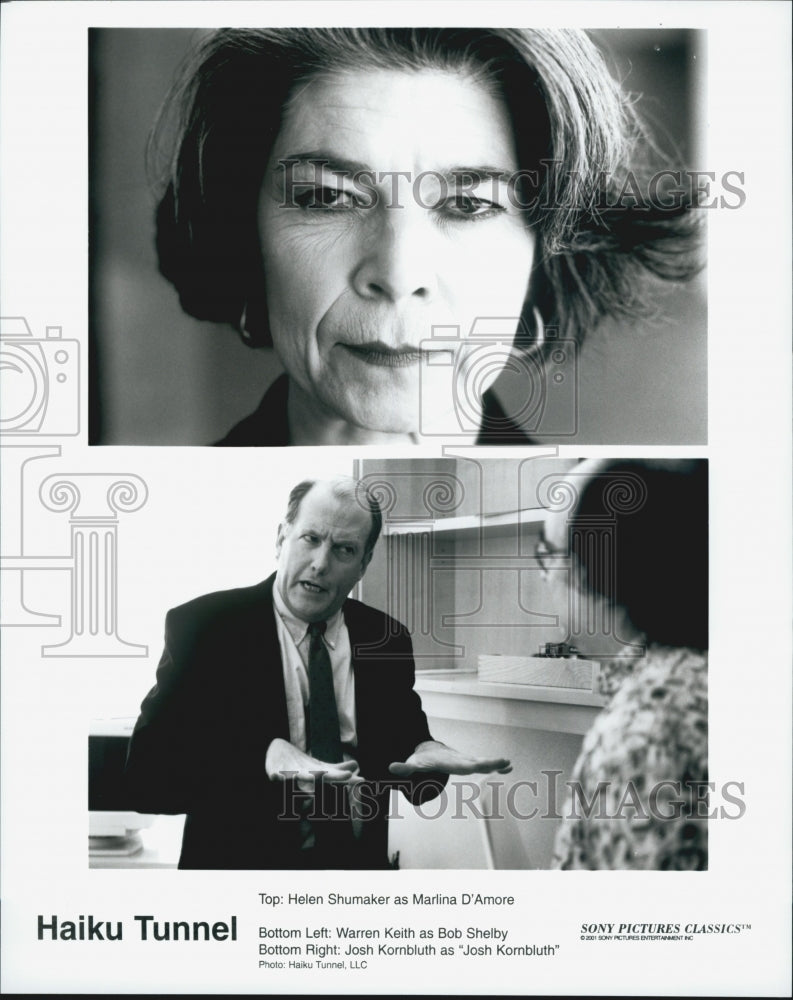 2001 Press Photo Helen Shumaker and Warren Keith in "Haiku Tunnel" - Historic Images