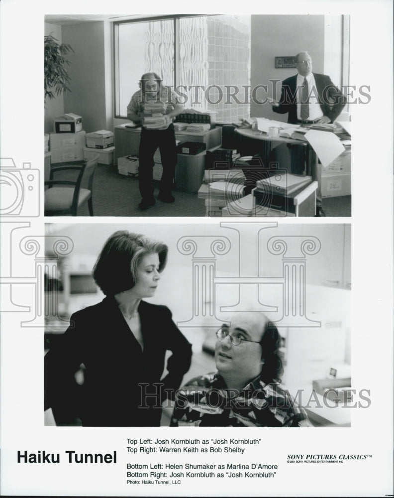 2001 Press Photo Kornbluth, Keith and Shumaker in &quot;Haiku Tunnel&quot; - Historic Images