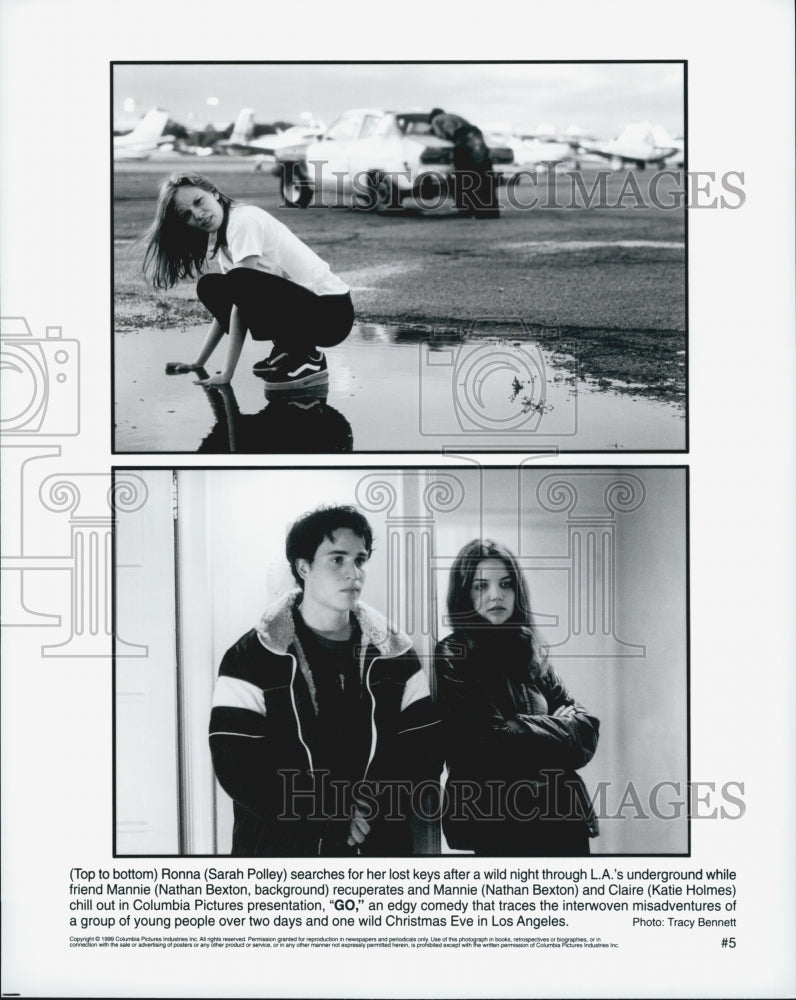 1999 Press Photo Sarah Polley Nathon Bexton and Katie Holmes in &quot;Go&quot; - Historic Images