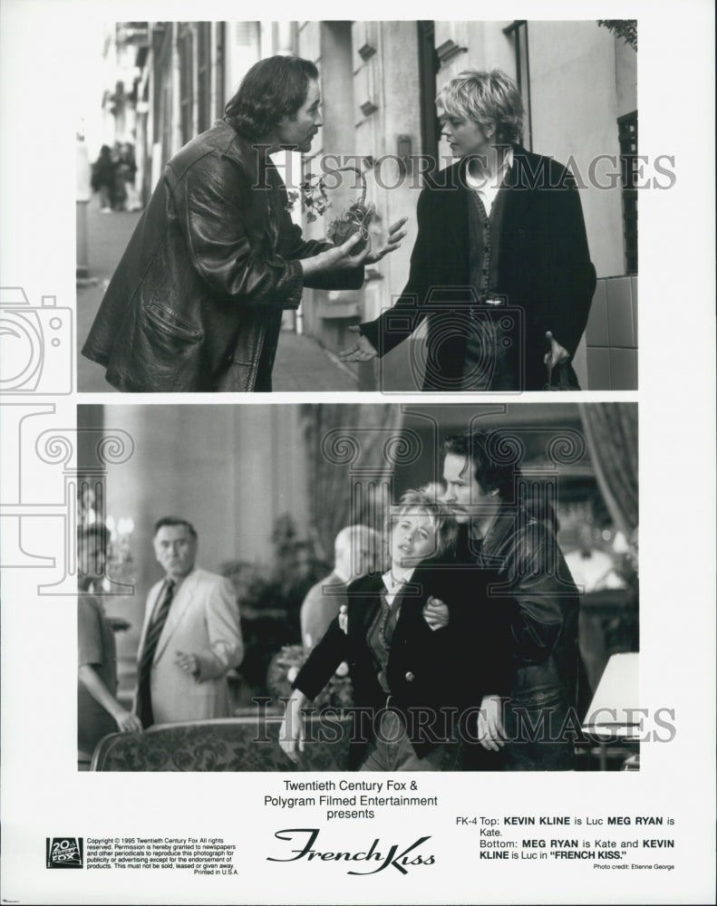 1995 Press Photo Kevin Kline and Meg Ryan in "French Kiss" - Historic Images