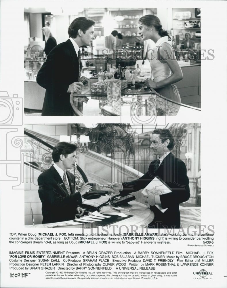 1993 Press Photo Michael J. Fox and Gabrielle Anwar in "For Love or Money" - Historic Images
