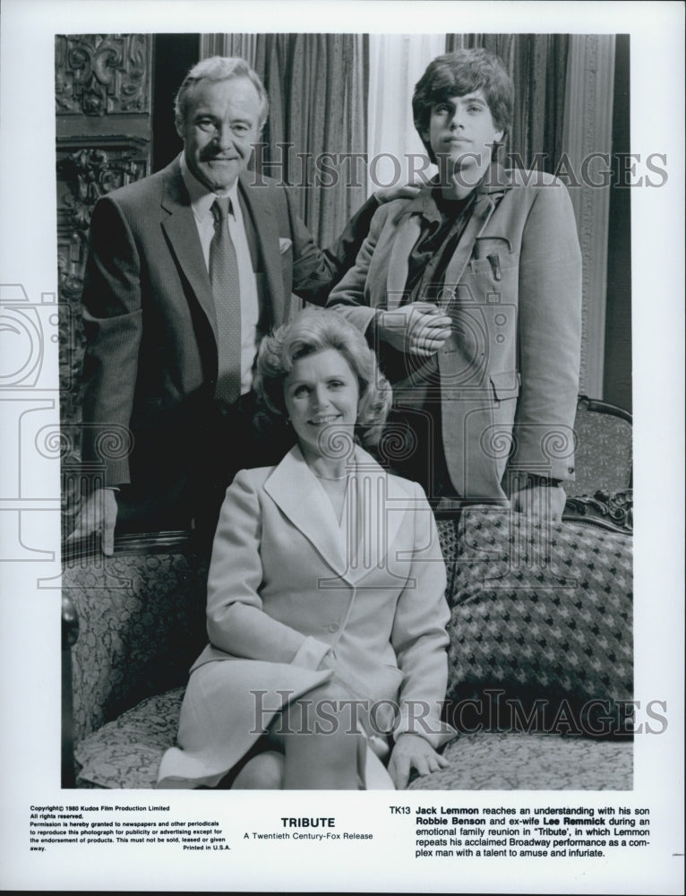 1980 Press Photo Jack Lemmon, Robbie Benson and Lee Remmick star in "Tribute" - Historic Images