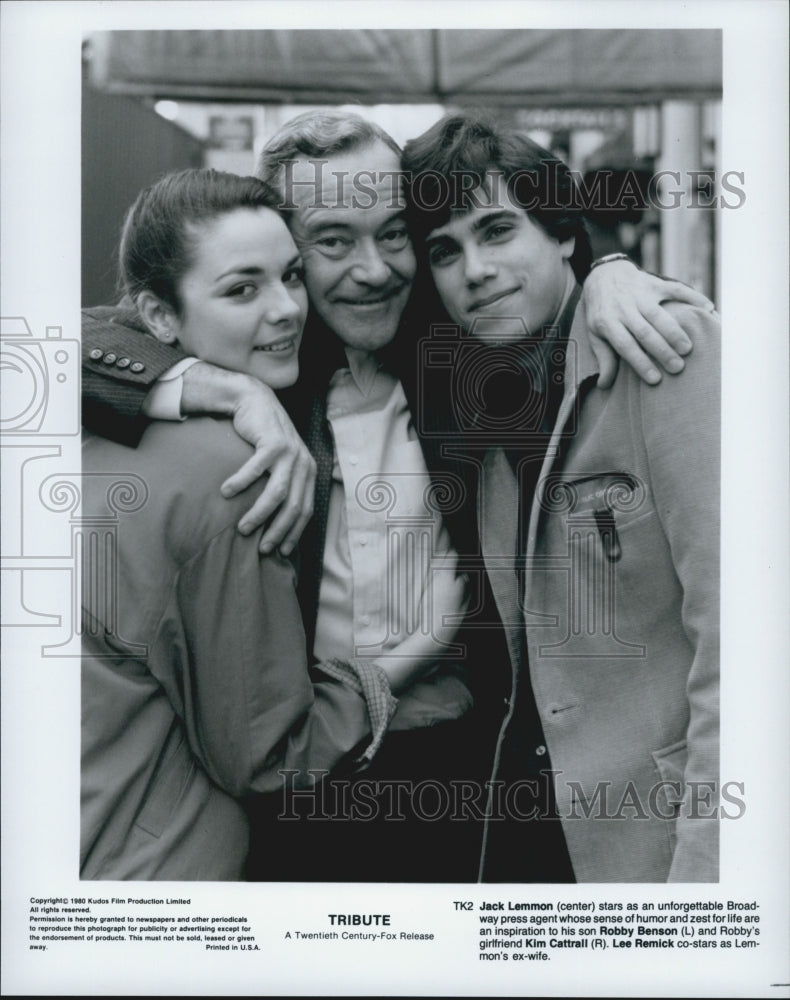 1980 Press Photo Jack Lemmon with Robby Benson and Kim Cattrall in "Tribute" - Historic Images