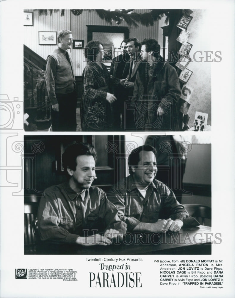 1994 Press Photo Moffat, Paton, Lovitz, Cage and Carvey in &quot;Trapped in Paradise&quot; - Historic Images