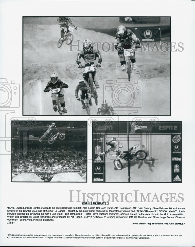 2002 Press Photo Justin Loffredo, T.J. Lavin and Travis Pastrana in "Ultimate X" - Historic Images