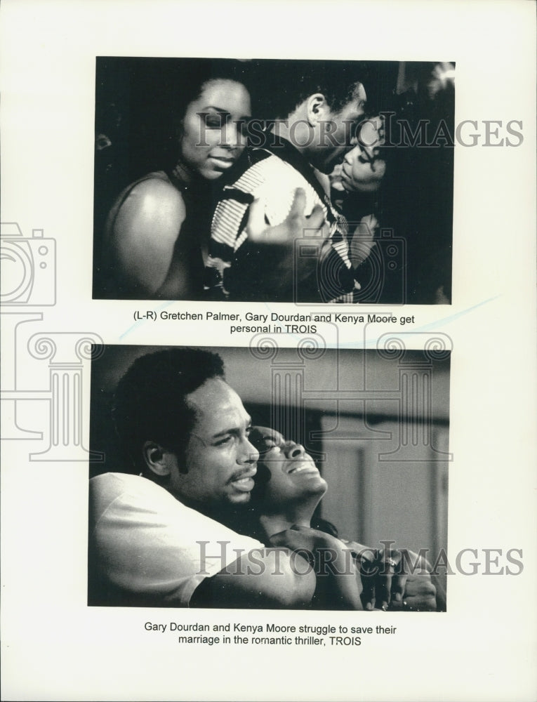 2000 Press Photo Gretchen Palmer, Gary Dourdan and Kenya Moore in "Trois" - Historic Images