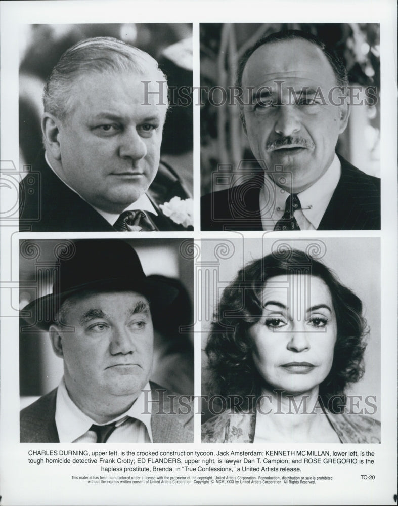 1981 Press Photo Charles Durning, K. McMillan, E. Flanders &quot;True Confessions&quot; - Historic Images