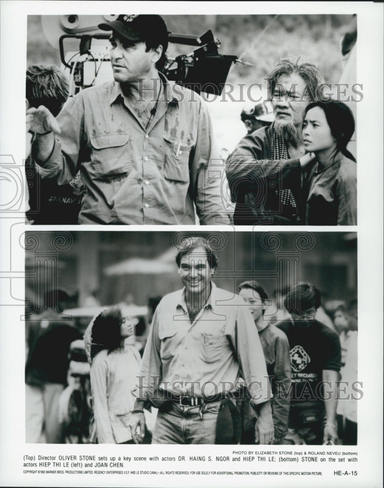 1993 Press Photo &quot;Heaven and Earth&quot; director Oliver Stone with Dr. Haing S. Ngor - Historic Images